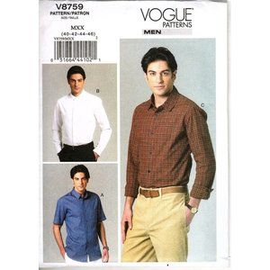 Vogue V8759 Mens 40 to 46 Button Front Dress Shirt Uncut Sewing Pattern